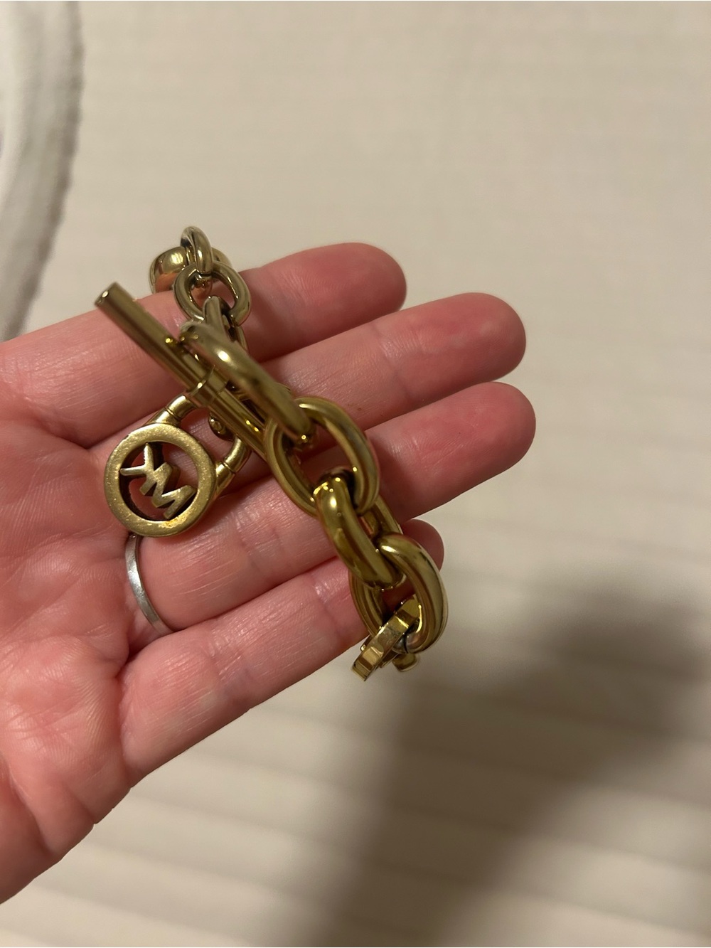 Michael Kors Polished Gold Link Bracelet with MK Charm